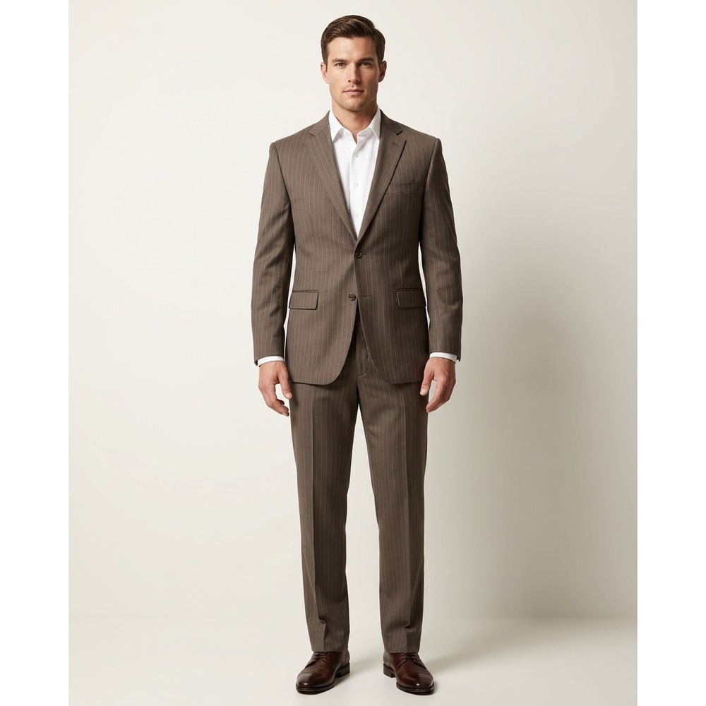 Stafford Dress Pants Mens 36x34 Brown Pinstripe Wool Trousers Suit Separate